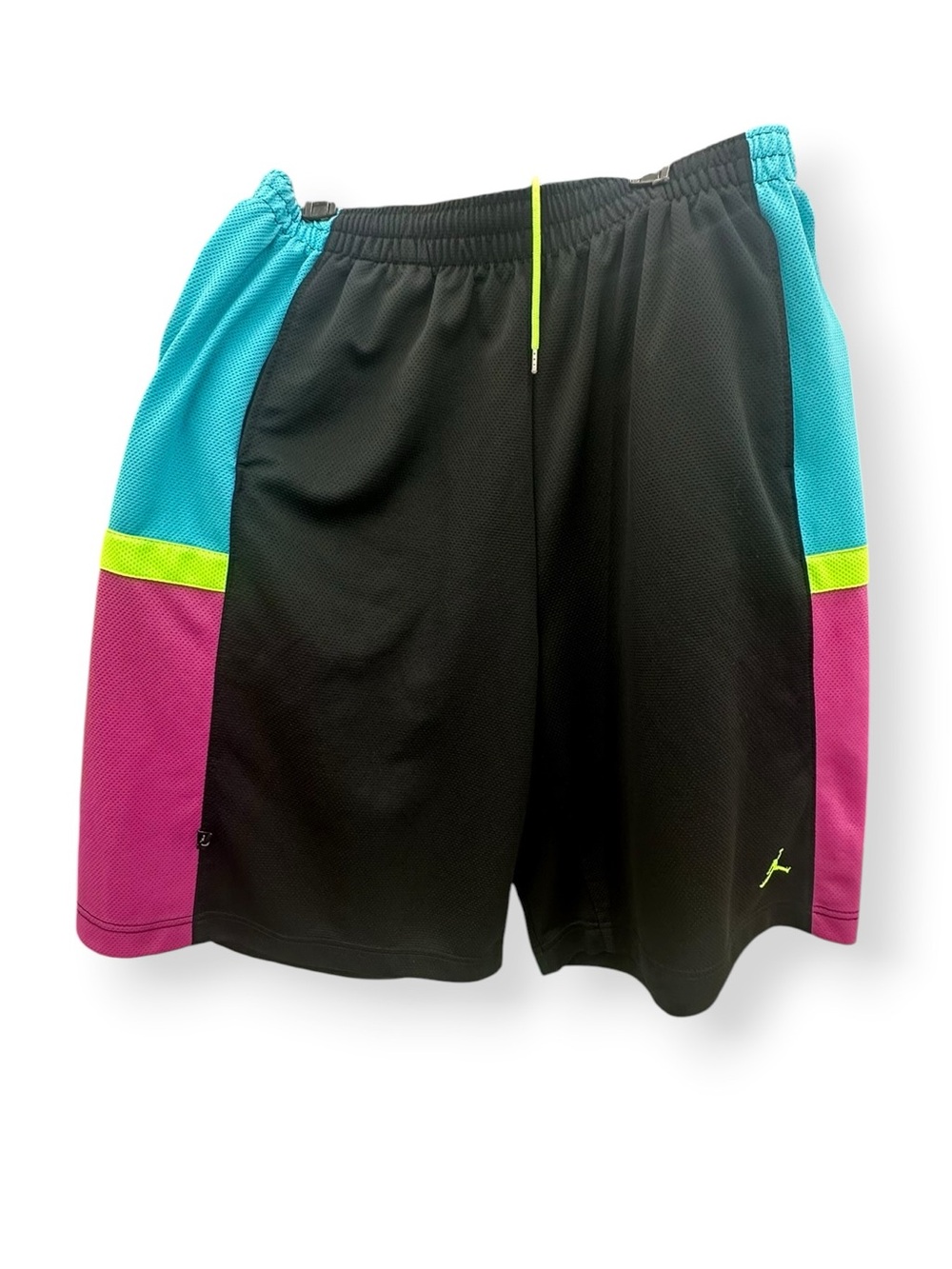 Jordan Men’s Black Athletic Shorts with Teal, Purple & Neon Green Accents